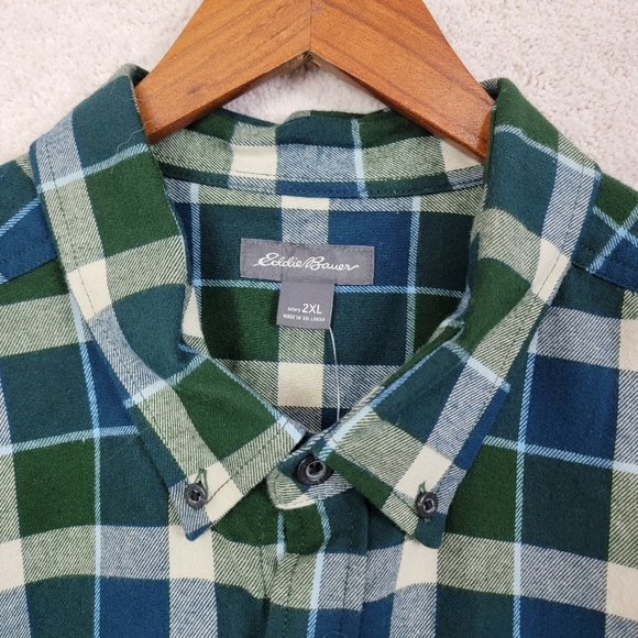 Eddie Bauer Peacock Blue Green Plaid Field Flannel Button Down Shirt Sz XXL NEW - Picture 4 of 10